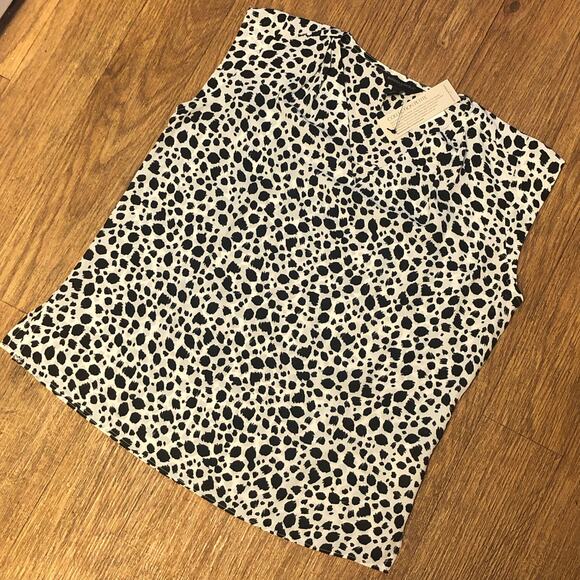 Banana Republic White Black Animal Print Keyhole Sleeveless Blouse Size XSP - Picture 1 of 12